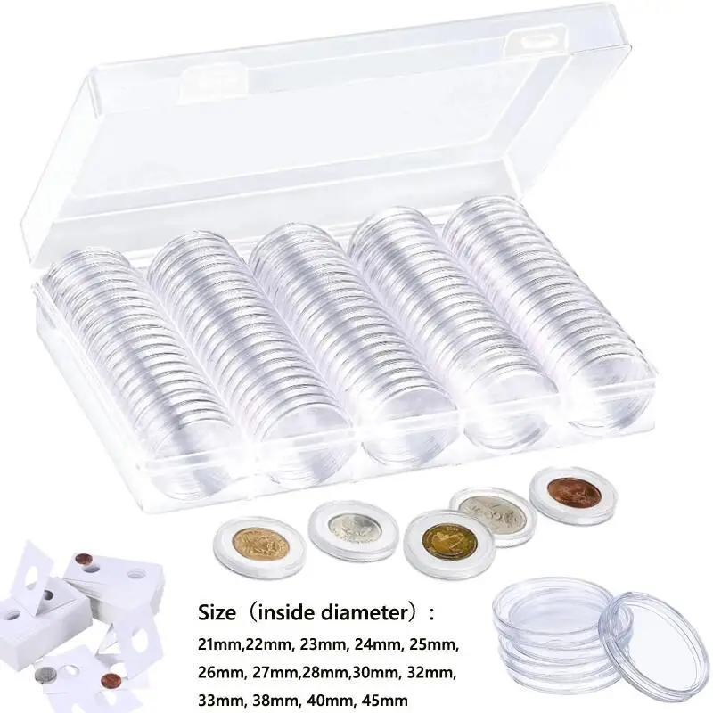 21-45mm Transparents Round Coines Storage Box Capsules Collection Coines Holder Containers Coines Capsule Case Supplies Gifts