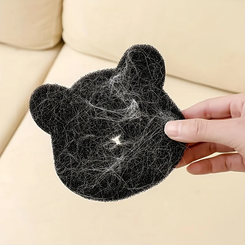 4Pcs Bear-Shaped Laundry Hair Sticky Sponge: Reusable Pet Hair Remover, Anti-Winding Cleaning Sponge, Hair Removal Tool