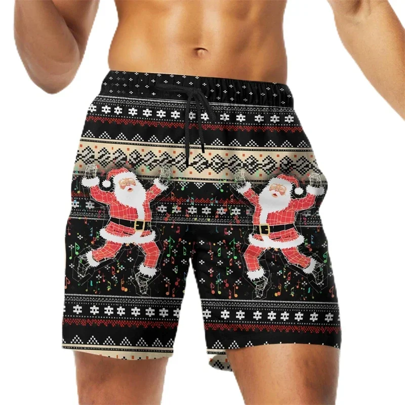 2025 feliz natal papai noel shorts masculinos engraçado natal unisex y2k board calças curtas verão havaí maiô surf nadar crianças troncos