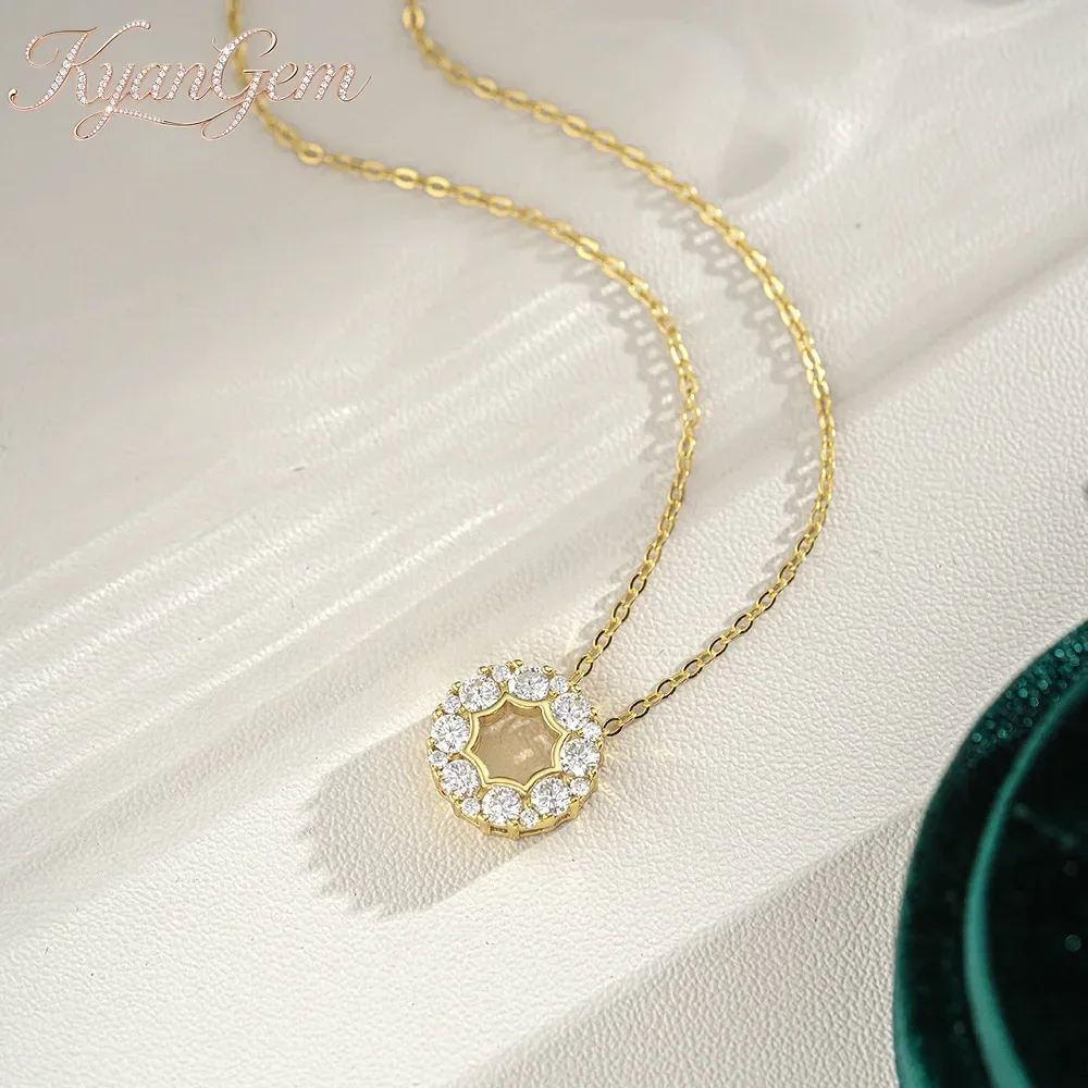 KyanGem 18K Gold Round Ring Eye-catching Pendant Women's 0.8 carat Moissanite Large Disc Necklace Timeless Jewelry for Her