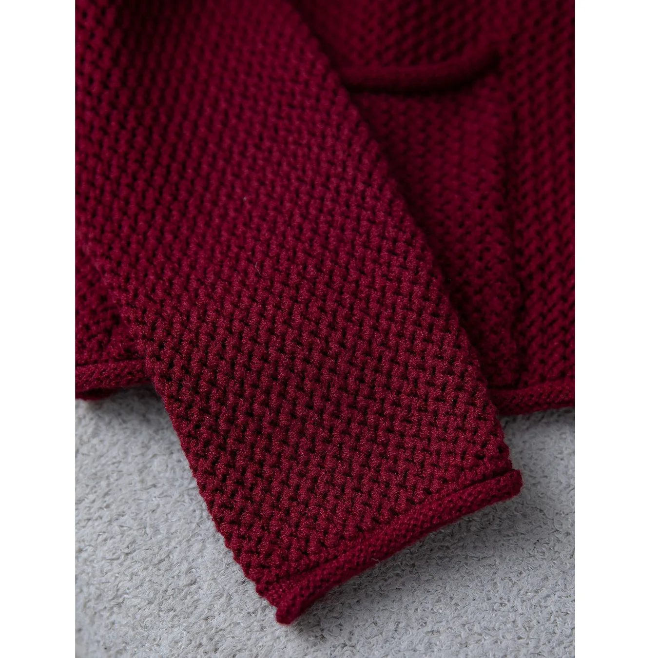 Nuevo 2025 primavera otoño moda ropa de calle Color sólido manga larga Borgoña tejido Cardigan suéter para mujer