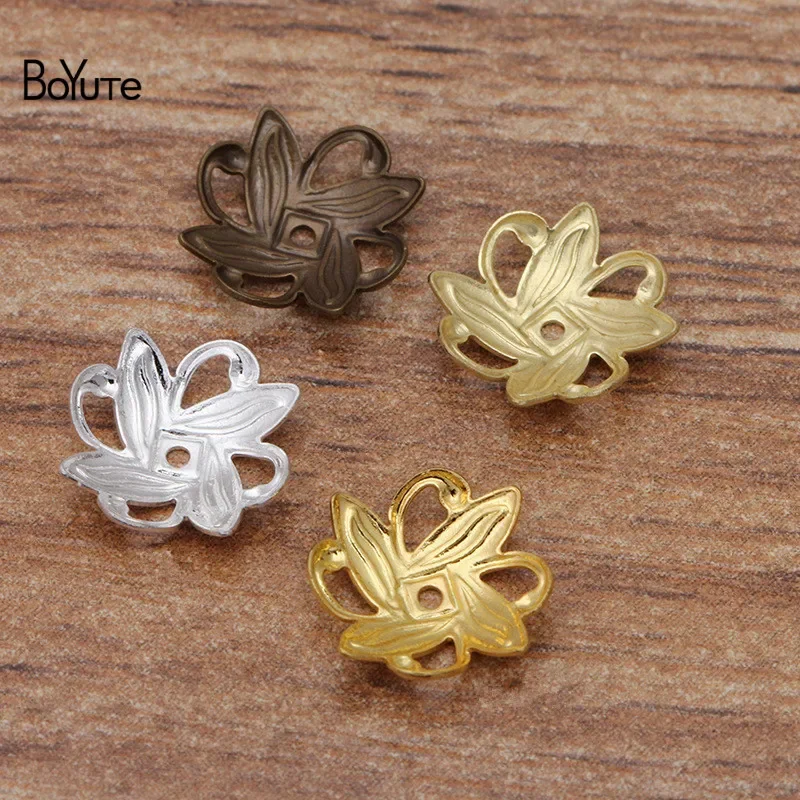 BoYuTe Wholesale (200 Pieces/Lot) Metal Brass Stamping 2*10MM Filigree Flower Bead Caps Charms DIY Hand Made Jewelry Accessories image 2