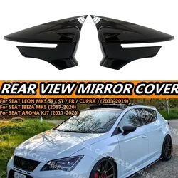 2x Car Side Wing Mirror Covers Cap For Seat Leon MK3 MK3.5 5F ST FR Cupra 2013-2019 Rearview Mirror Glossy Black / Carbon Fiber