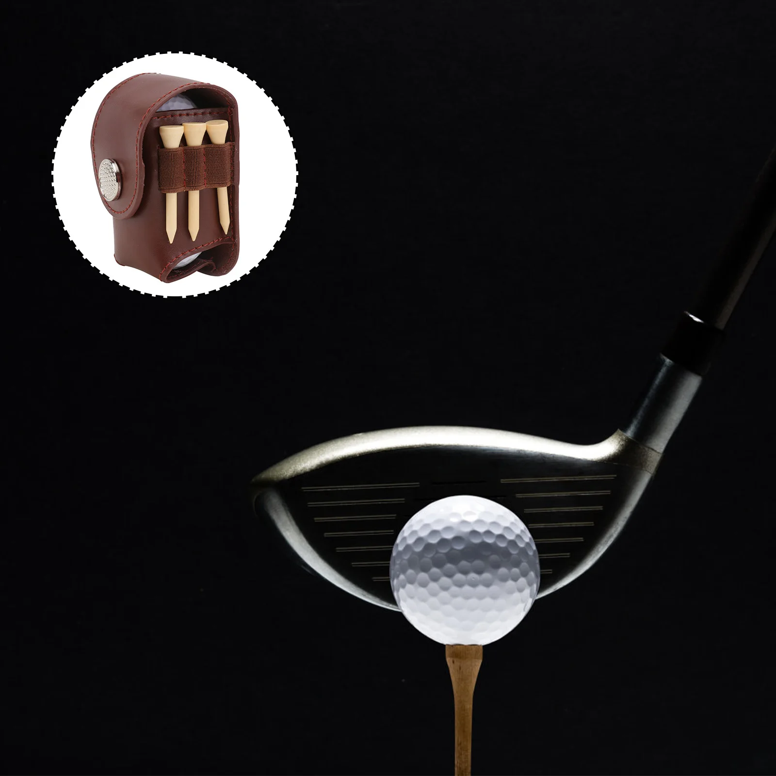 

Golf Accessory Kit Brown Mini Ball Holder Pouch Bag Metal Snap Closure Portable Tee Pouch For Belt Bag Use Golf Training