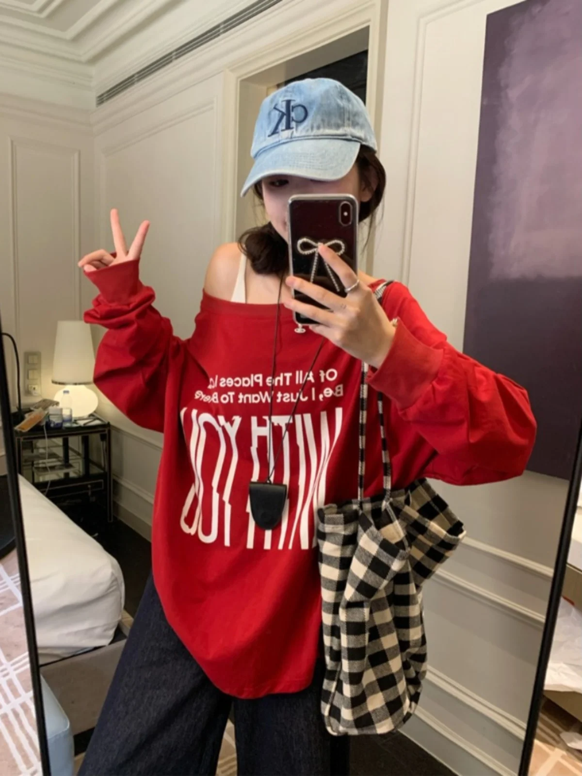 Red Sweatshirt Women Hooded Letter Print Fashion Hip Hop Oversized Leisure Vintage Lazy Wind Winter Long Sleeves Tops Pullover