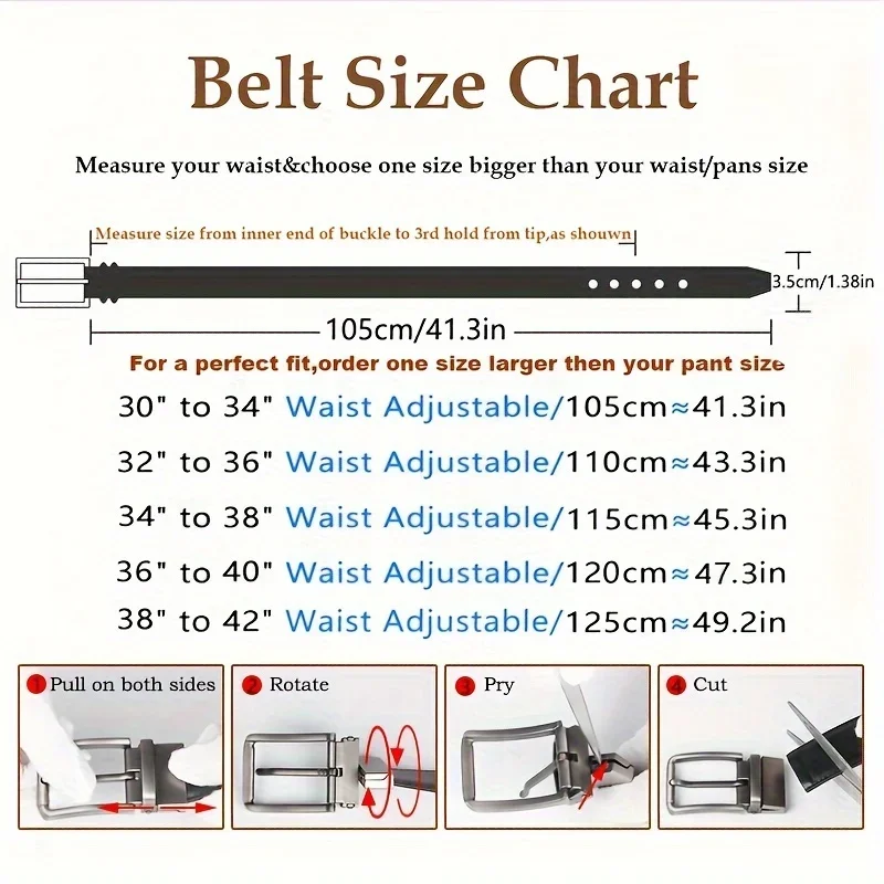 حزام جلد البقر الأصلي للرجال ، مشبك دبوس دوار ، حزام غير رسمي للرجال ، ملابس على الوجهين ، عمل ، 1 #2