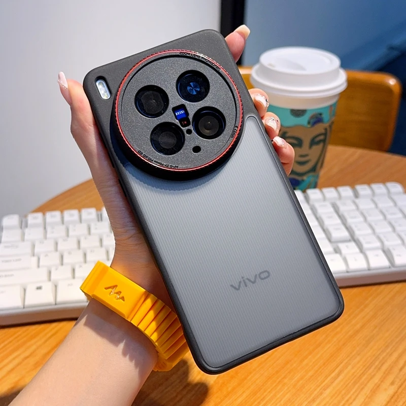 

Case For VIVO X200 Ultra X200Pro MINI Luxury Matte Armor Red Circle Back Cover For VIVO X 200 Pro X200S Shockproof Bumper Funda