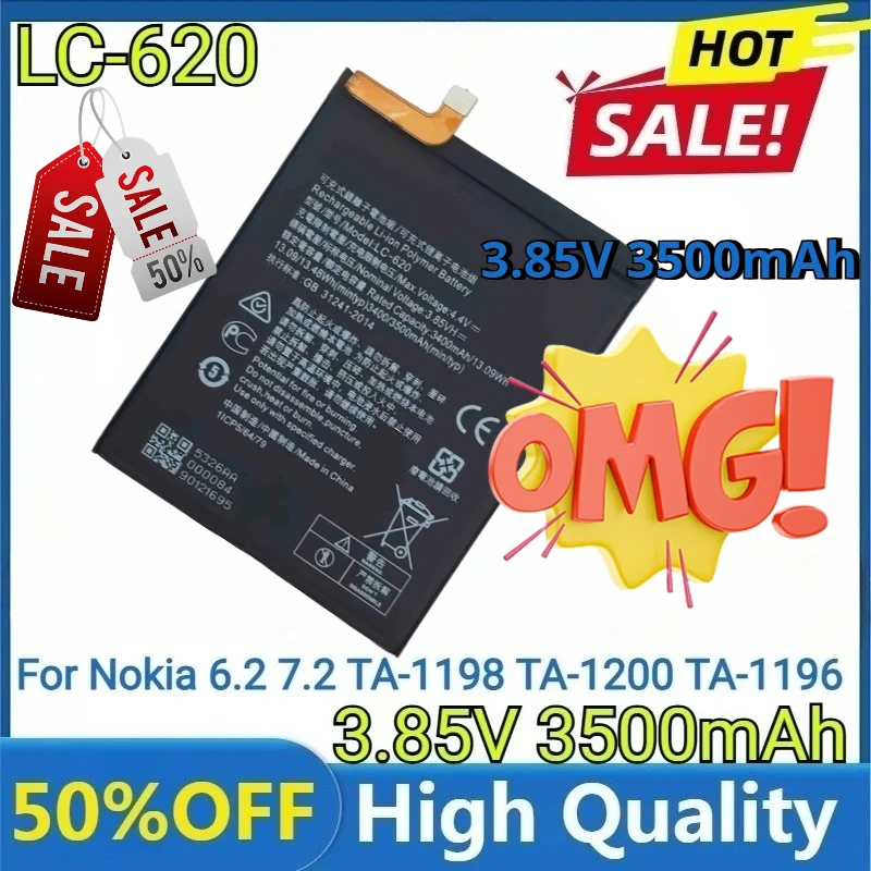

Новый высококачественный сменный аккумулятор LC-620 3,85 В 3500 мАч LC-620 для Nokia 6,2 7,2 TA-1198 TA-1200 TA-1196