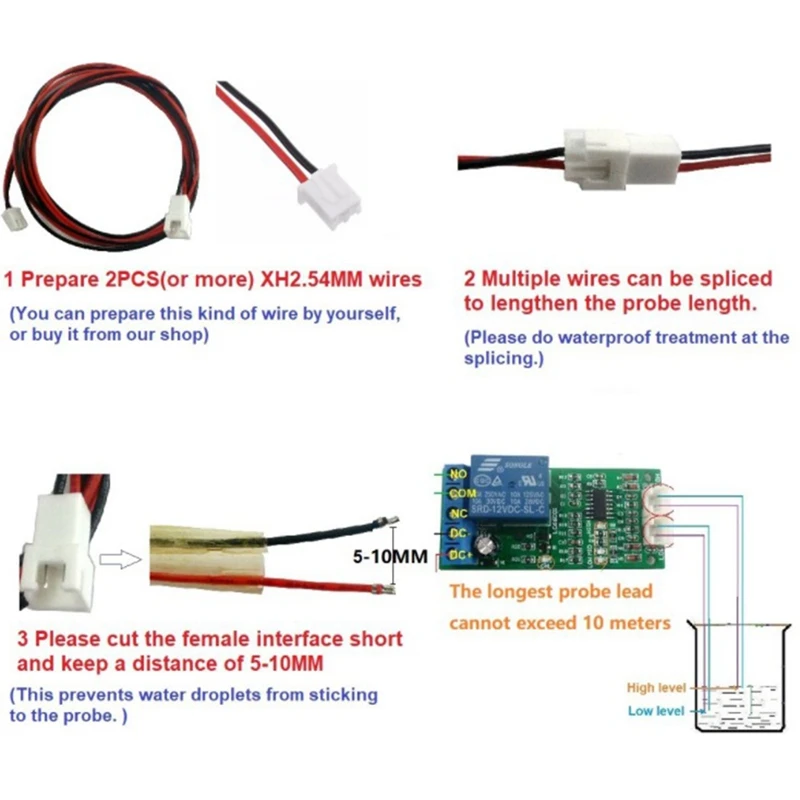 Água Líquido Nível Controlador para Motor Fish Tank, Sensor Switch, Módulo de Relé, Alto e Médio Indicador de Nível Baixo, DC 12V