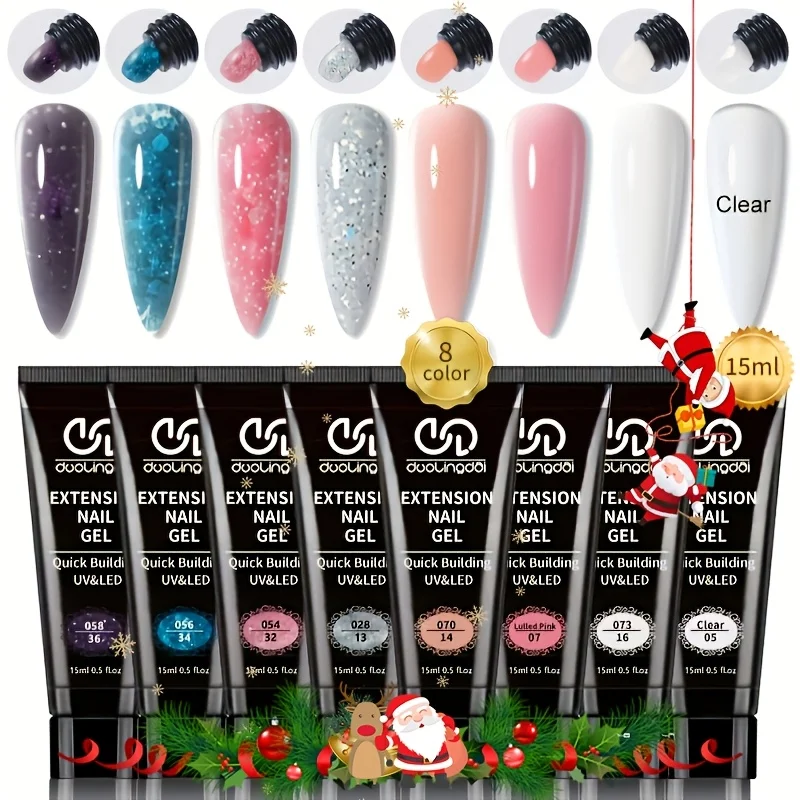 

Набор для наращивания ногтей: гель-лак 8 цветов, прозрачный, белый, нюдовый, розовый, синий, серебристый, с блестками, стартовый набор для маникюра