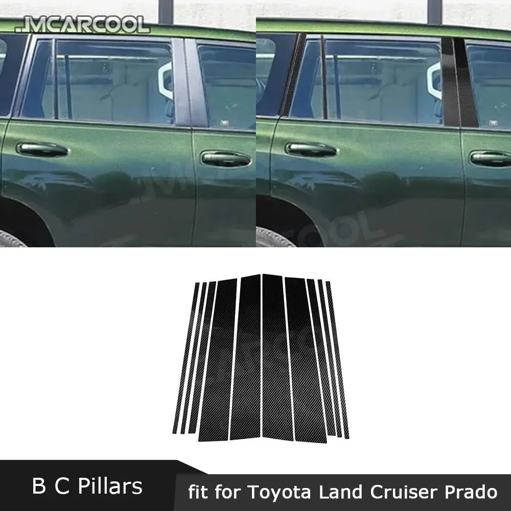 Car Window B C Pillar Carbon Fiber Exterior Trim Cover Strip Stickers For Toyota Land Cruiser Prado 2010-2018 10 PCS/Set