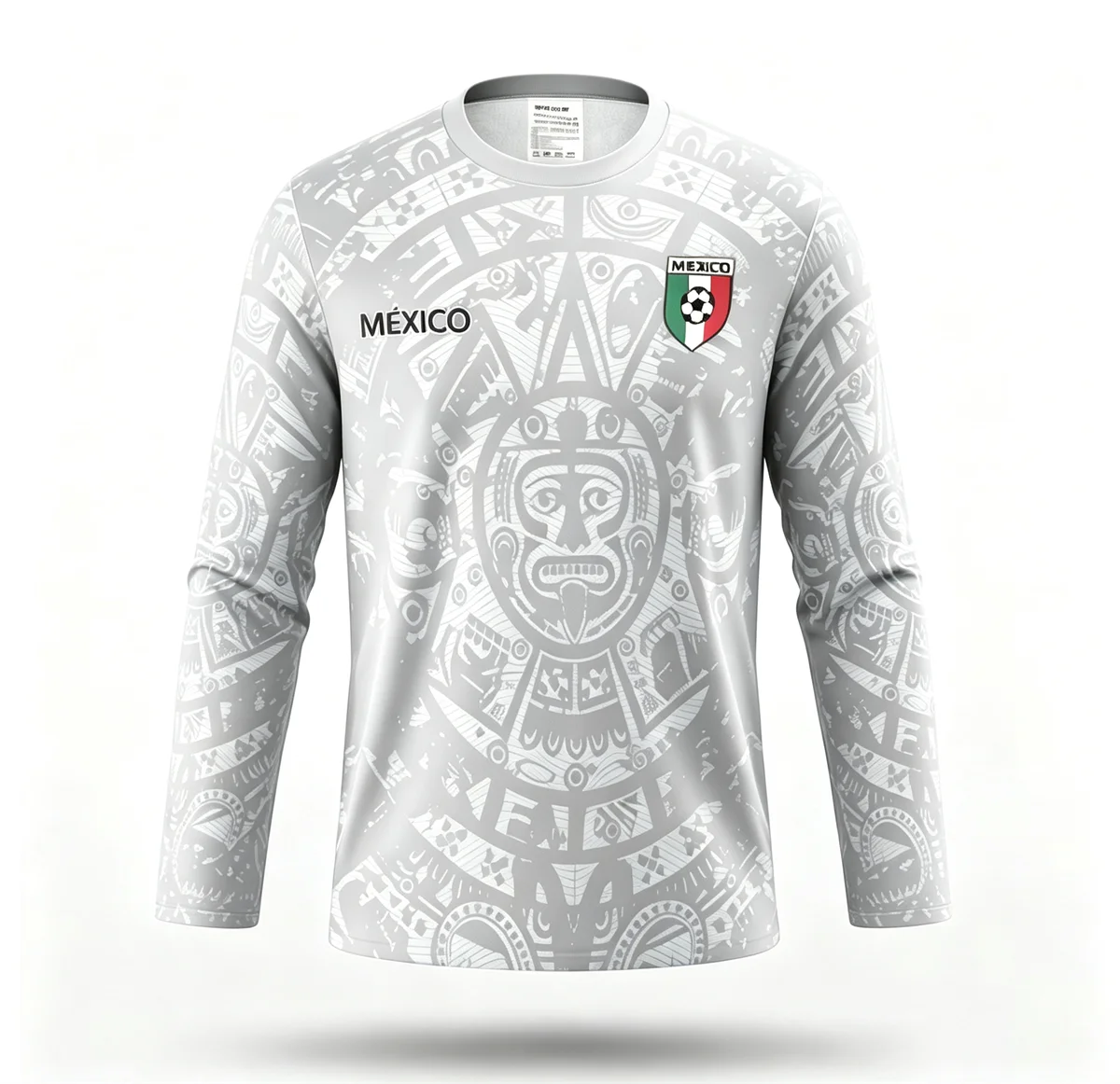 Mexico Long Sleeve Soccer Jersey Aztec Mayan Calendar 3D Print Unisex Quick Dry Breathable Football Training Shirt Multi‑Colors