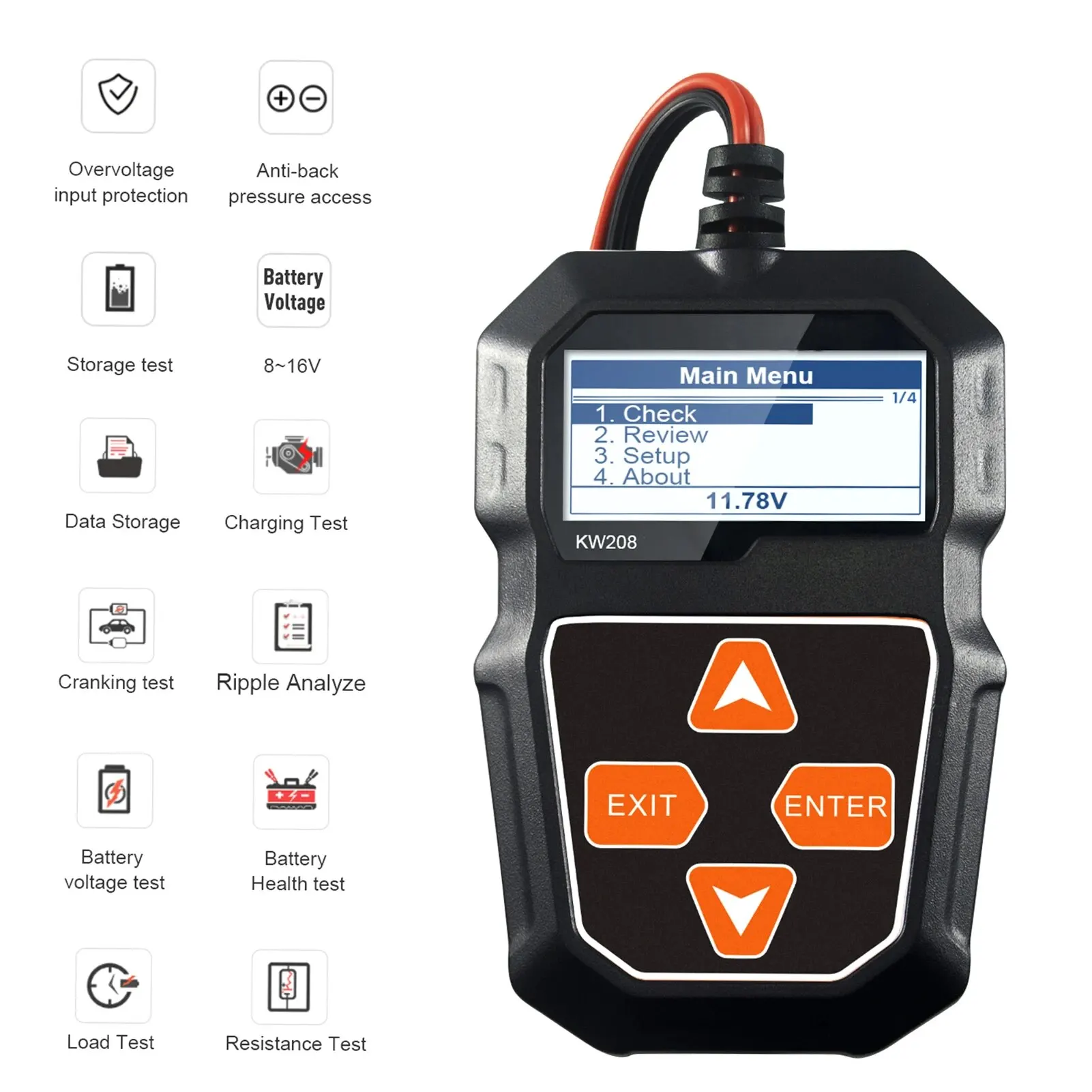 KONNWEI KW208 12V Car Battery Load Tester Professional Automotive Alternator Analyzer Waveform Voltage Test for Car/Boat/Moto