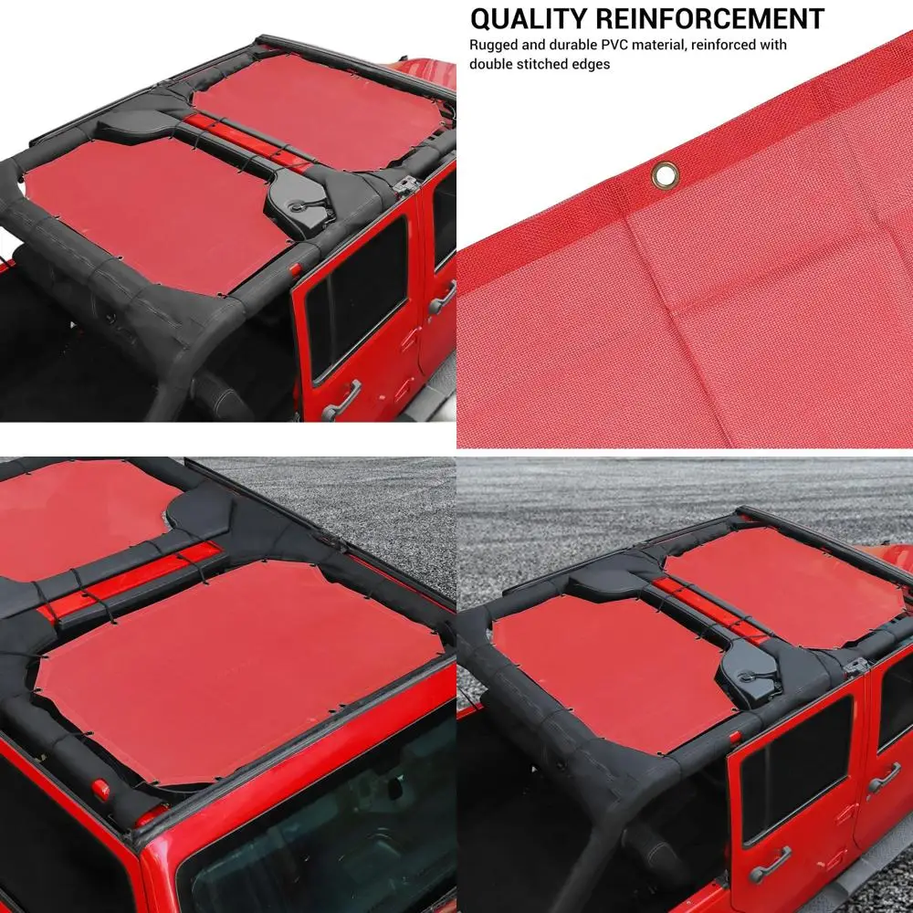 

UV Protection Mesh Sunshade for 2007-2018 Jeep Wrangler JK Unlimited 4-Door, Front & Rear, Red