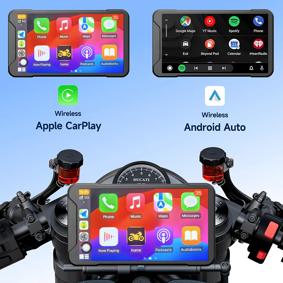5'' Carplay Motorcycle DVR Navigation GPS Wireless CarPlay Android Auto 2K Optional 2K Rear Lens Display Screen Moto Monitor