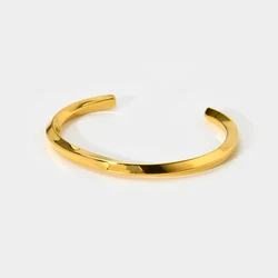 New Waterproof 18K Gold Plated Stainless Steel Twisted Cuff Bracelet Bangle Geometric Metal Texture Open Bangle Jewelry Gift