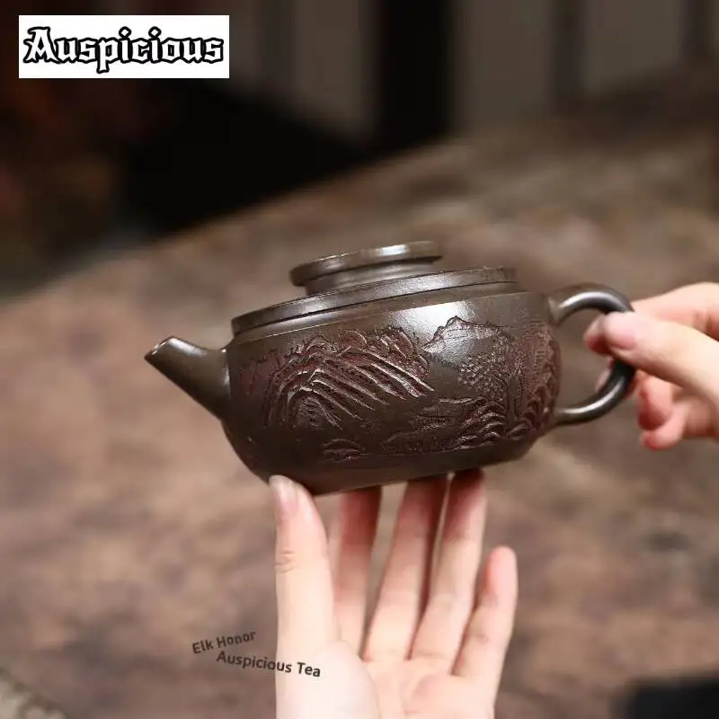 ZAEYORIA 300ml Boutique Yixing Purple Clay Teapots Handmade Hanwa Pot Raw Ore Old Section Mud Kettle Chinese Zisha Tea Set Gift