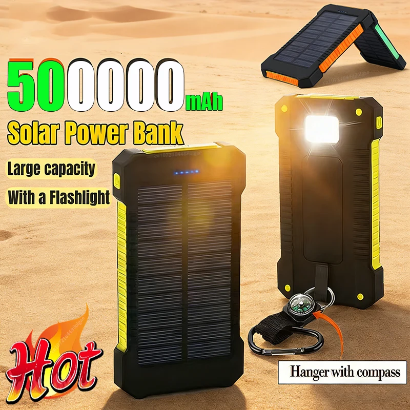 

Водонепроницаемый портативный солнечный внешний аккумулятор на 500000 мАч с двумя USB-портами для путешествий, зарядное устройство для телефона на солнечной энергии, солнечные пауэрбанки для Xiaomi, для кемпинга