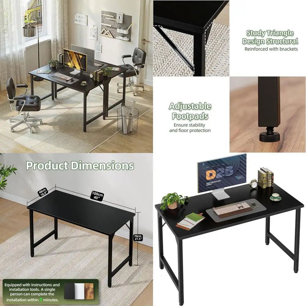 

40 Compact Home Office Desk for Study, Writing, and Gaming with Adjustable Legs in Black