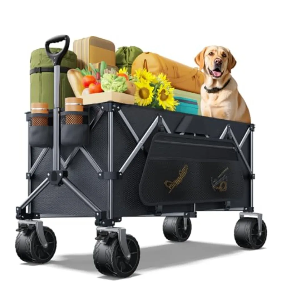 

Foldable Heavy Duty 440lbs Capacity 350L Collapsible Utility Cart with Big All Terrain Wheels for Beach Garden Camping Grocery