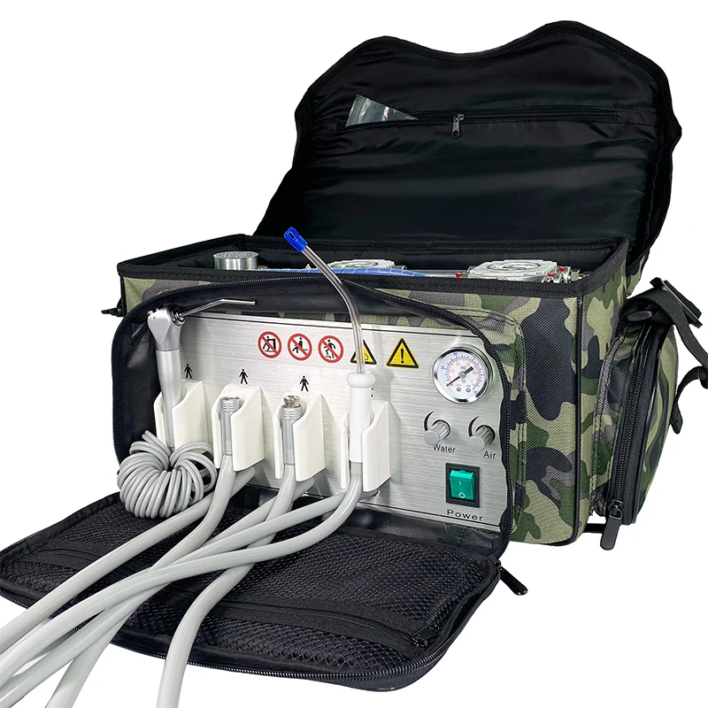 Portable Dental Unit Backpack Shape Air Turbine Unit With Air Compressor 3 Way Syringe Suction 2/4 Hole Mobile Dental Unit