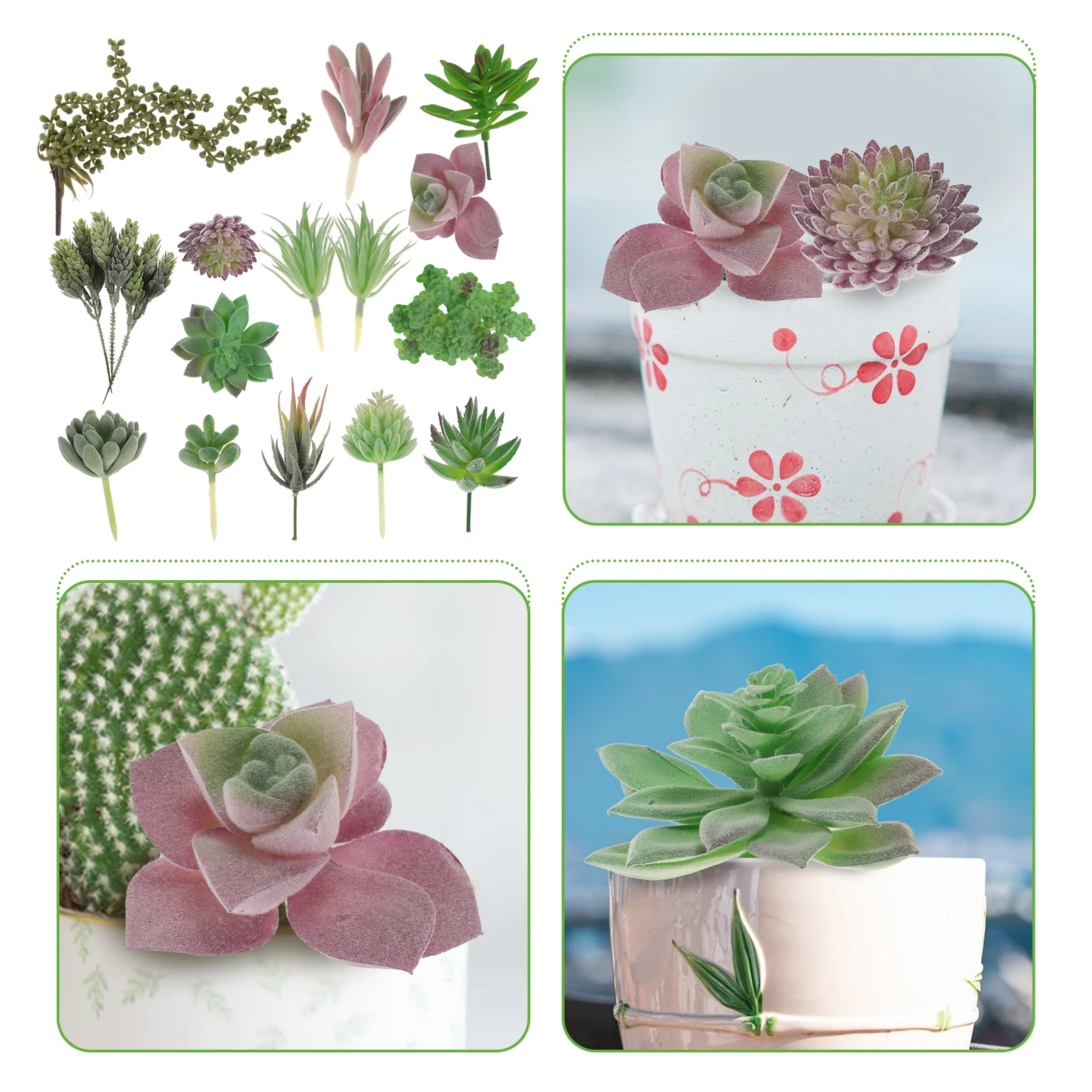 

14pcs Artificial Succulent Decorative Ornaments Unpotted Fake Arrangement DIY PVC Pick Indoor Plants Realistic Scene Layout