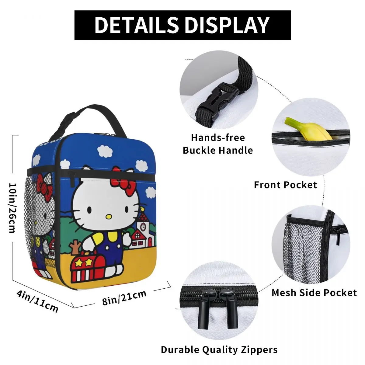 Hello Kitty Insulated Lunch Bag High Capacity Kawaii Cat Reusable Thermal Bag Lunch Box Tote Work Outdoor Food Storage Bags