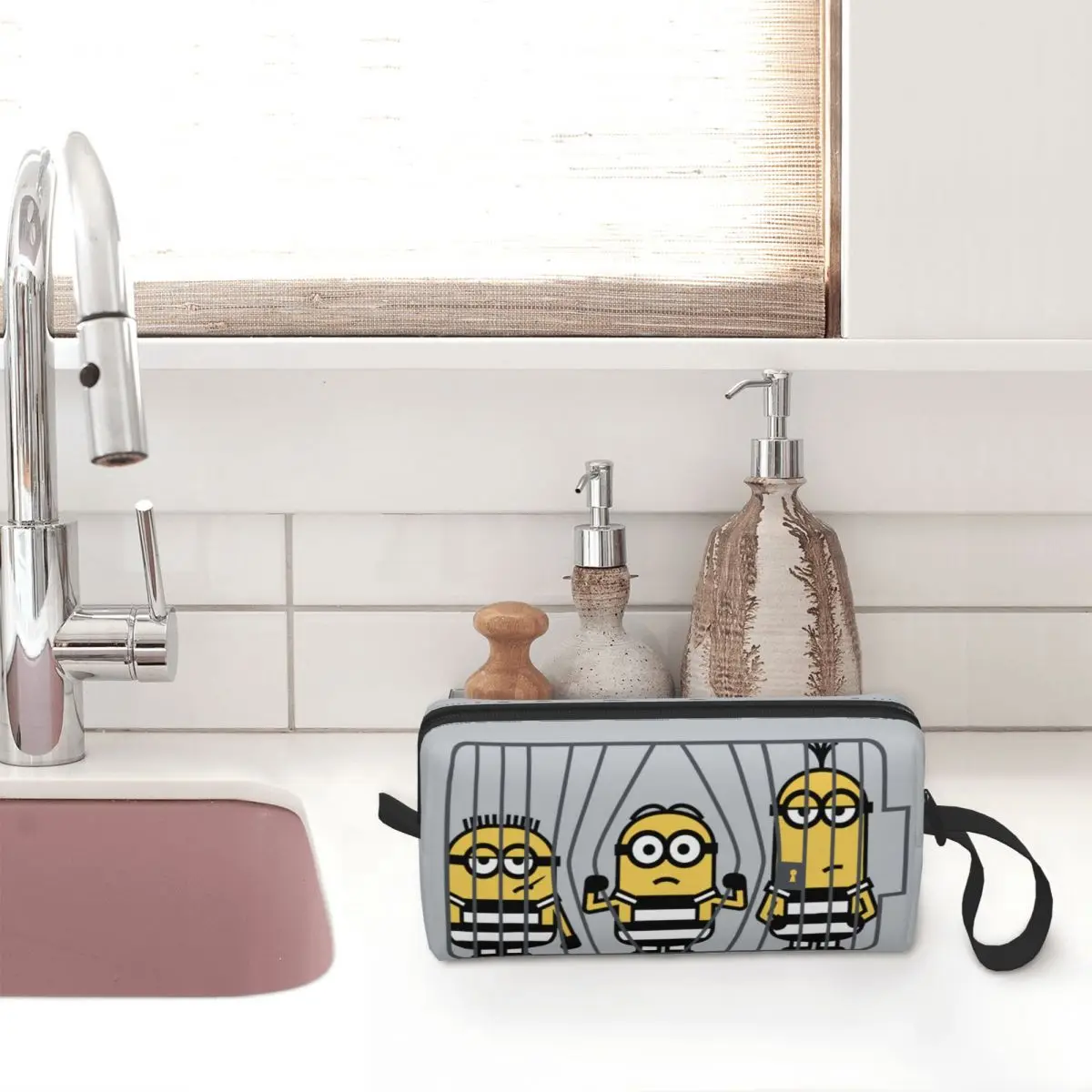 Custom Minion Cartoon Battery Toiletry Bag for Women Makeup Cosmetic Organizer Lady Beauty Storage Dopp Kit Case