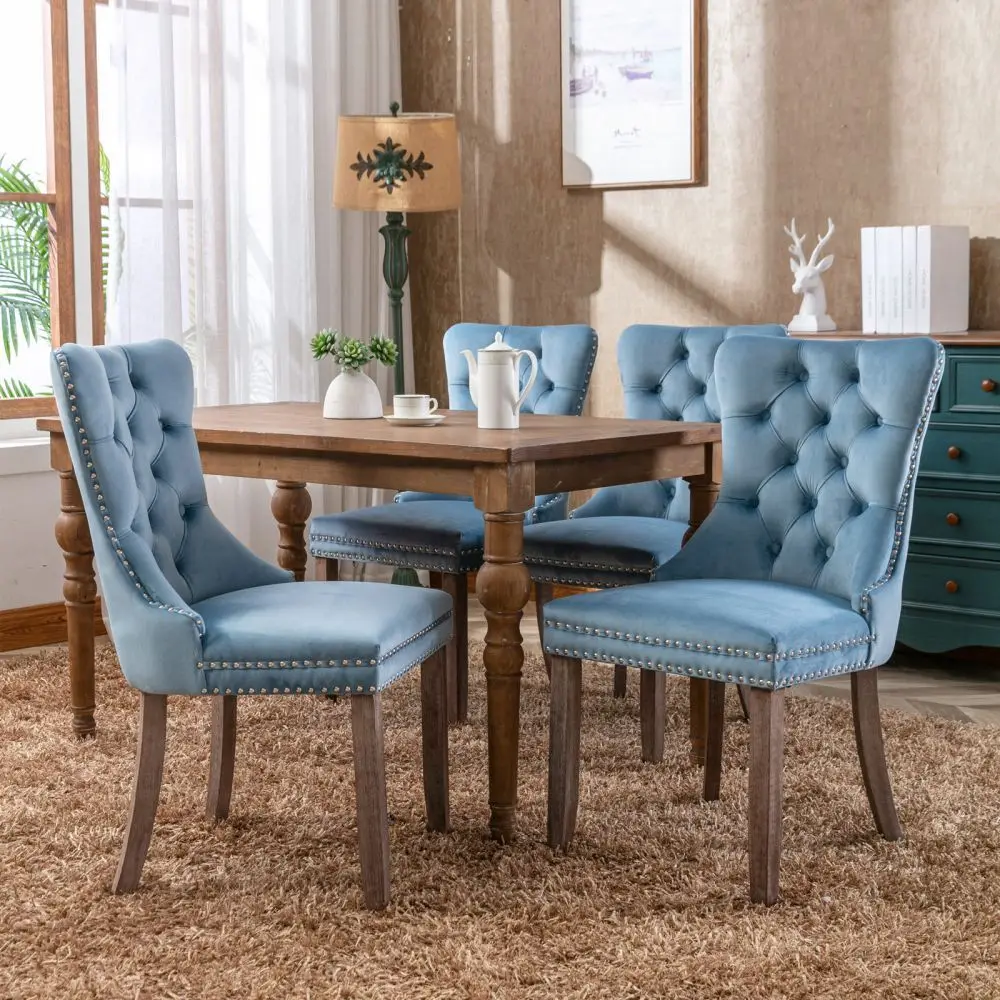 Modern Furniture, High-end Tufted Solid Wood Contemporary Velvet Upholstered Dining Chair with Wood Legs Nailhead Trim 2PCS Set