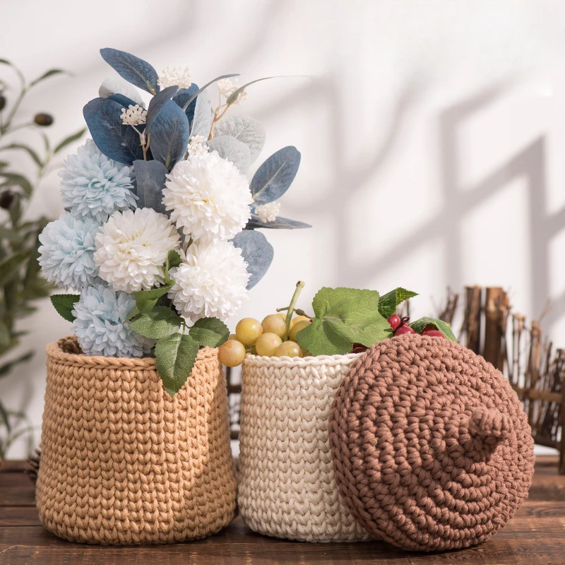 

Handmade Woven Storage Basket Cotton Rope Hook Woven Plant Potted Plant Decoration Tabletop Ornaments