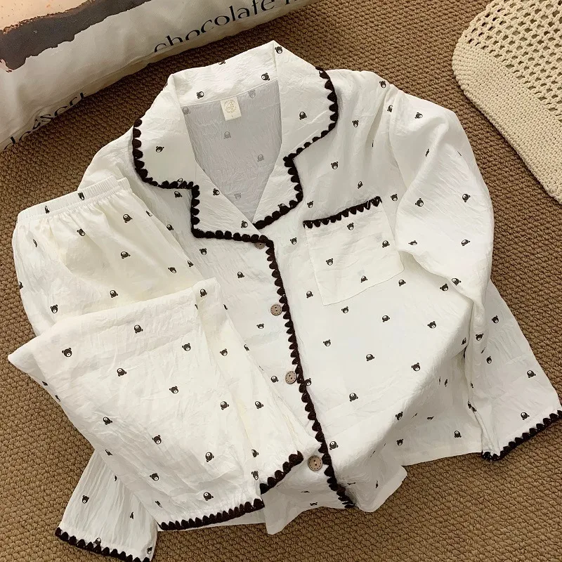 

Plus Size Women's Pajamas Set Sweet Cute Bear Print Loose Casual Korean Oversize Homewear Autumn Winter New 2025 2 PC Sleepwear