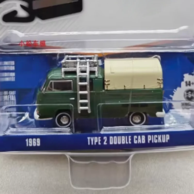 New Greenlight Diecast 1/64 Scale 1969 VW T2 Dual Cab Pickup with Luggage Rack Alloy Simulation Car Model Collection Display Toy