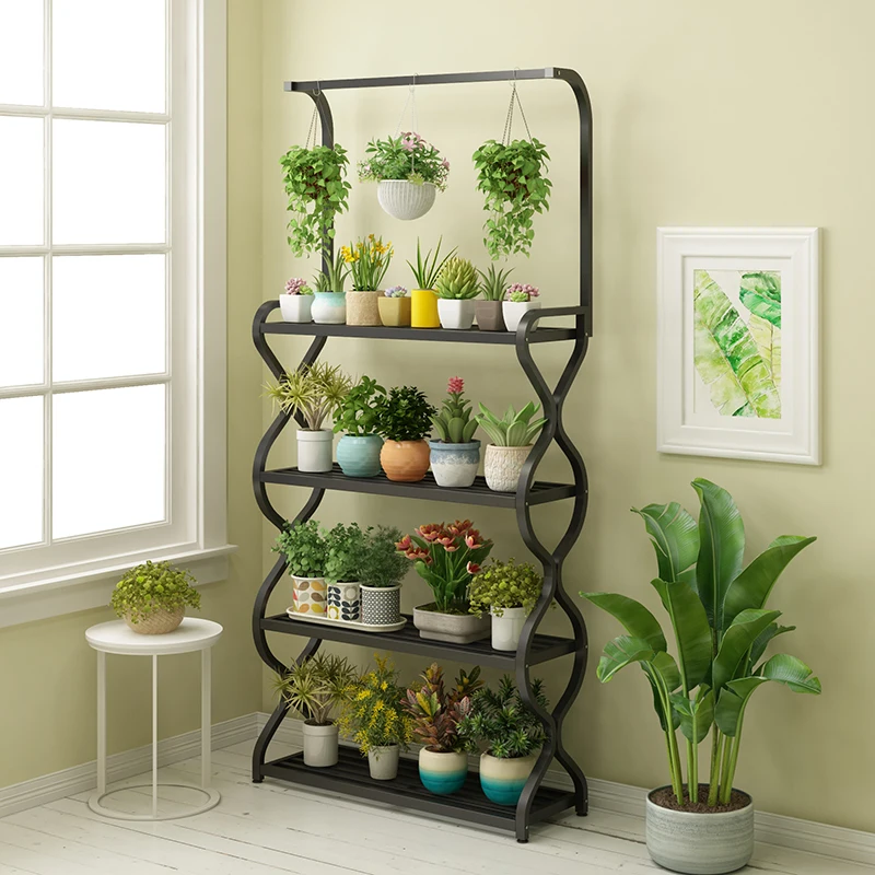 

Flower shelf wrought iron multi-layer indoor hanging floor-to-ceiling balcony succulent shelf living room green dill