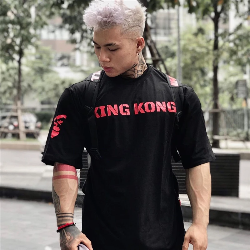 2022 New Men Casual Printing Sports T-shirt Summer New Gym Fitness Bodybuilding Male Workout Short Shirts Fashion Short Sleeves