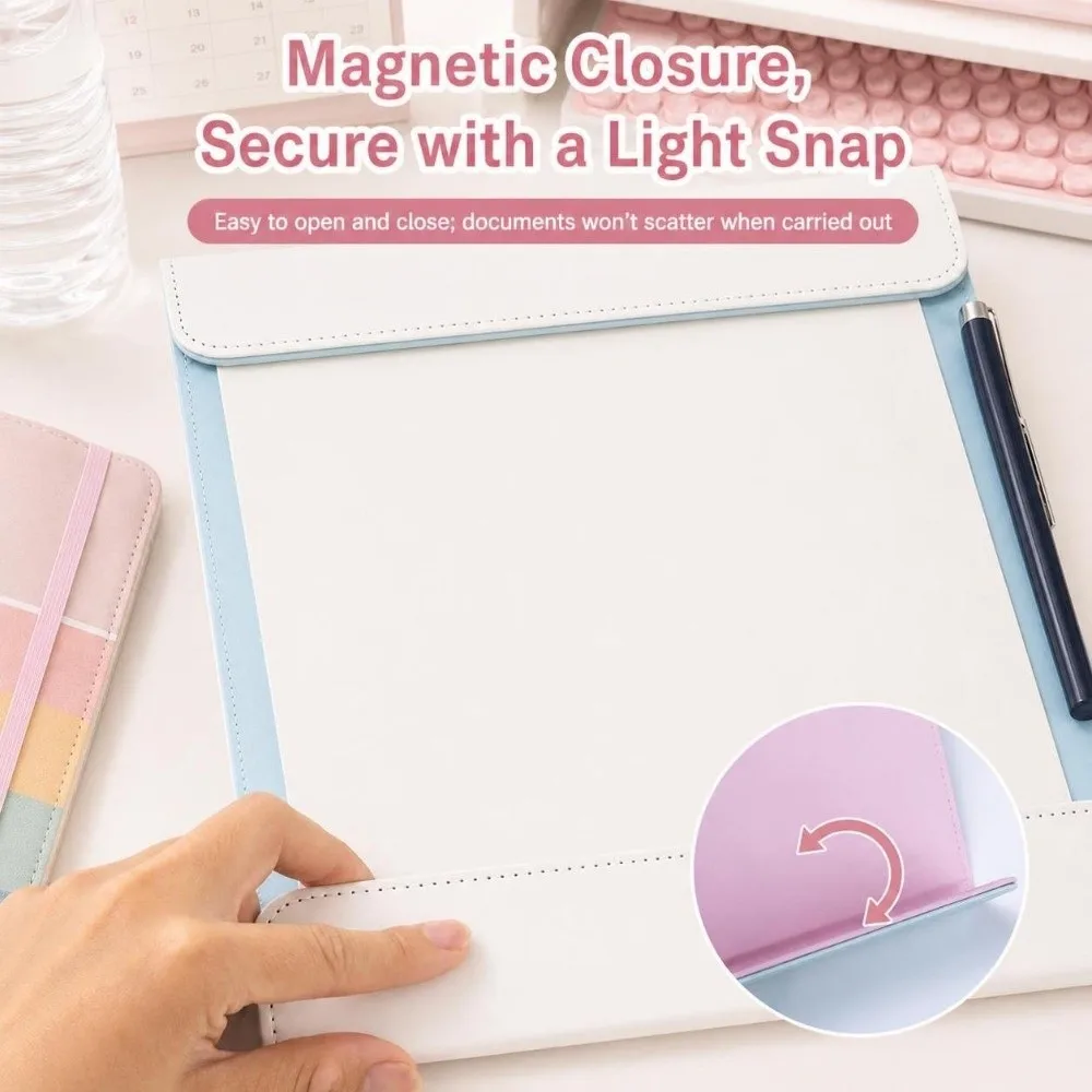 Durable PU Leather A4 Clipboard Double-Clips Magnetic A4 File Folder Multi-Function Writing Board Pad Meeting