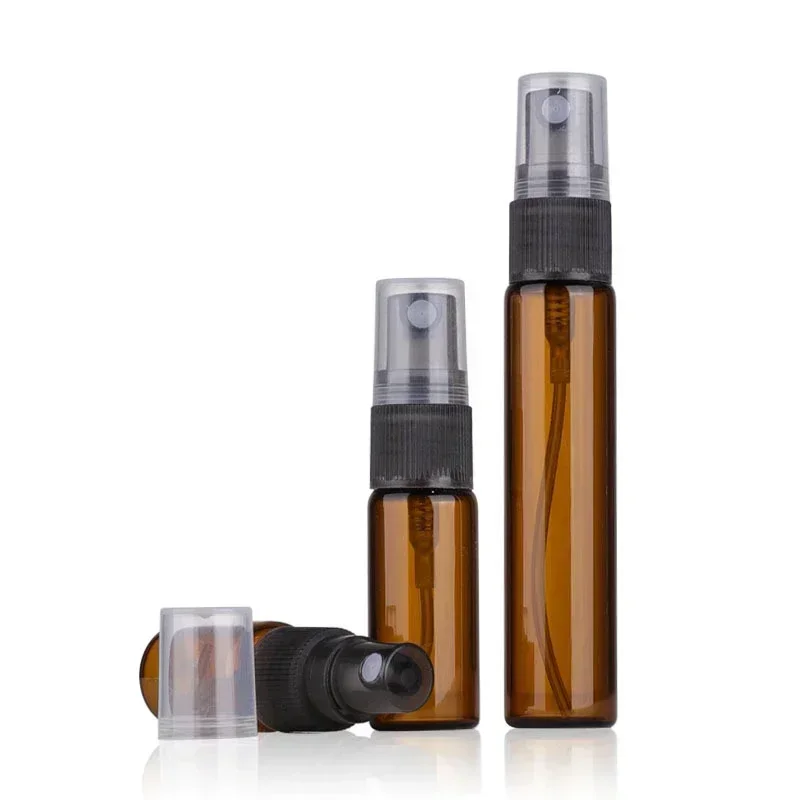 100pcs 3/5/10ml Amber Glass Spray Bottles for Essential Oils Empty Spray Bottle Amber Glass Perfume Bottle Atomizer Container