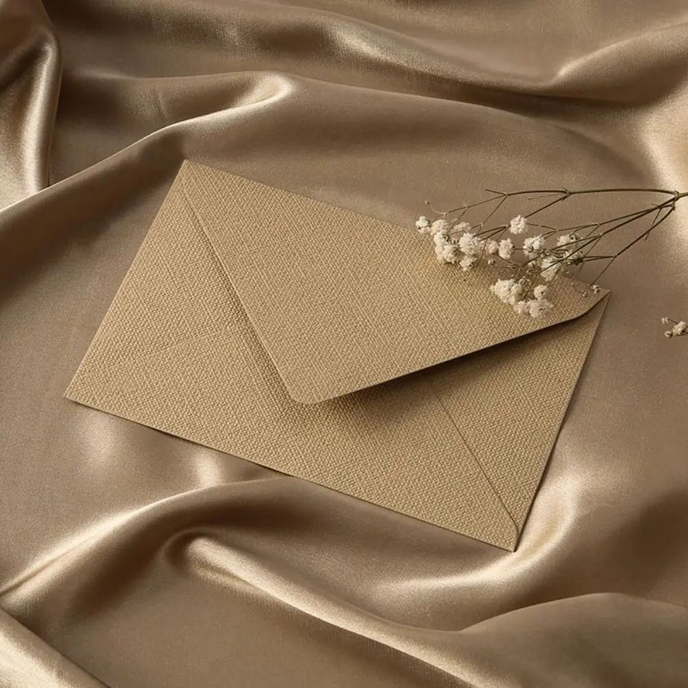 10Pcs Linen Texture Retro Envelope Simple with Sealing Wax Sticker Greeting Card Invitation Card Nostalgia Art