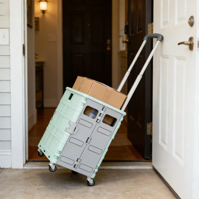 

Mint Green 75L Portable Foldable Grocery Shopping Cart with Lid 4-Wheel 360° Brake Mute Swivel Wheels Flat-Pull Trolley for Del