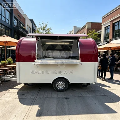 New Custom Two Tone Color Mobile Food Trailer Retro Round Shape Food Truck Stainless Steel Counter Coffee Burger Hot Dog Vending