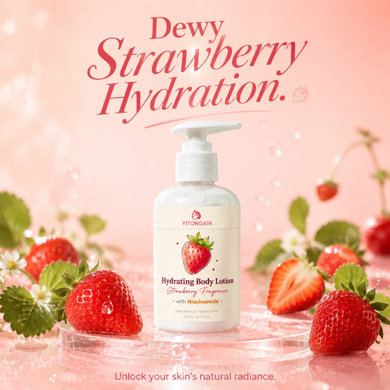 Strawberry Scented Body Lotion with Niacinamide, Hydrating & Brightening Moisturizer, Long Lasting Scent, Smooth Skin