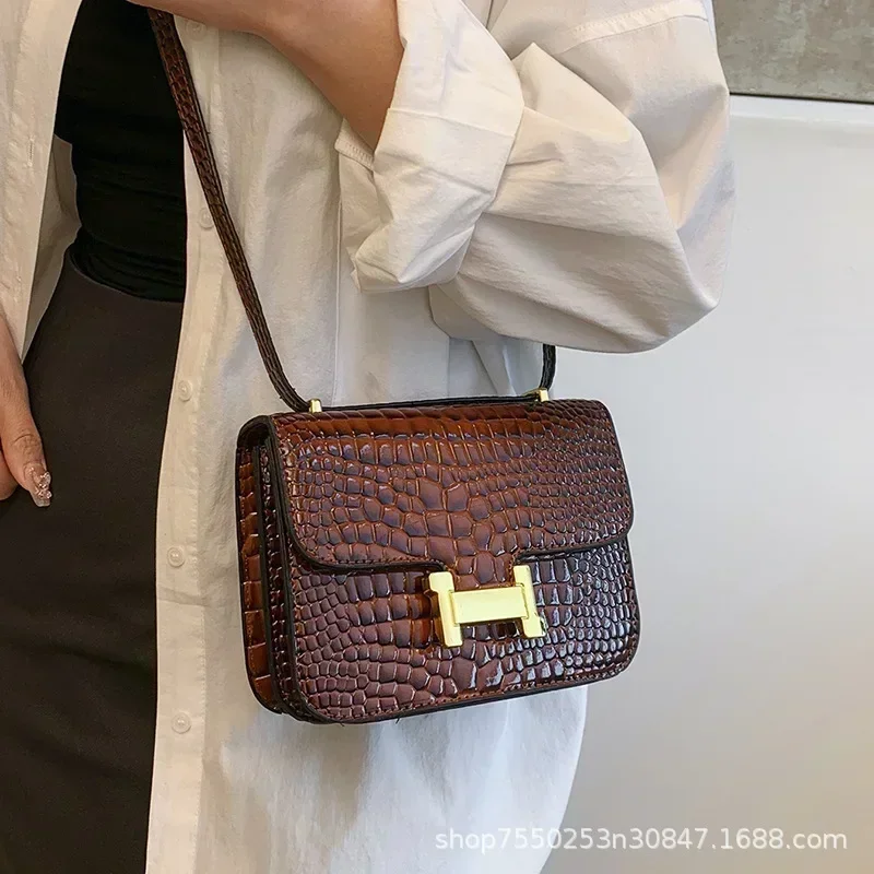 

Women's Niche Fashion Bag 2025 - New Small Square Premium Faux Leather Crocodile, Single Shoulder/Crossbody/Armpit
