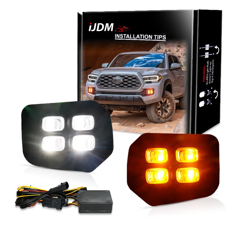 

Car LED Daytime Running Light For Toyota Tacoma,White/Amber LED Foglamp Bezel Replacement Assembly w/DRL Turn Signal Light 16-23