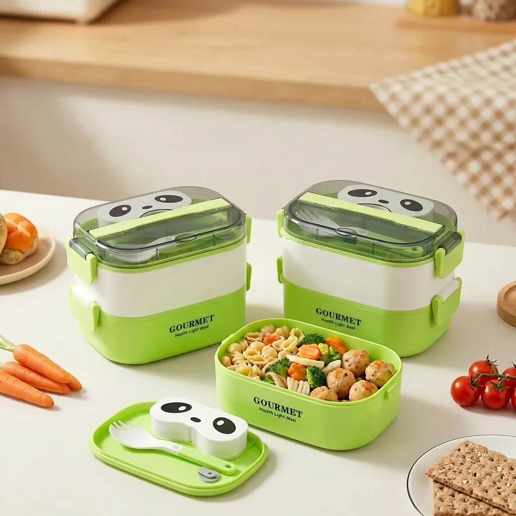 1/2 Layer Microwavable Plastic Bento Box Kids School Leakproof Lunch Box with Handle Cutlery Snack Box Meal Prep Food Container