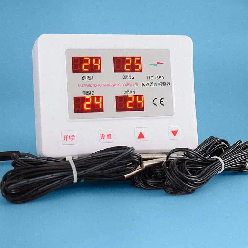 4-Channel Temperature Alarm 24V, for Car Tire Pressure Monitoring and Poultry Farm High Low Temperature Alert System