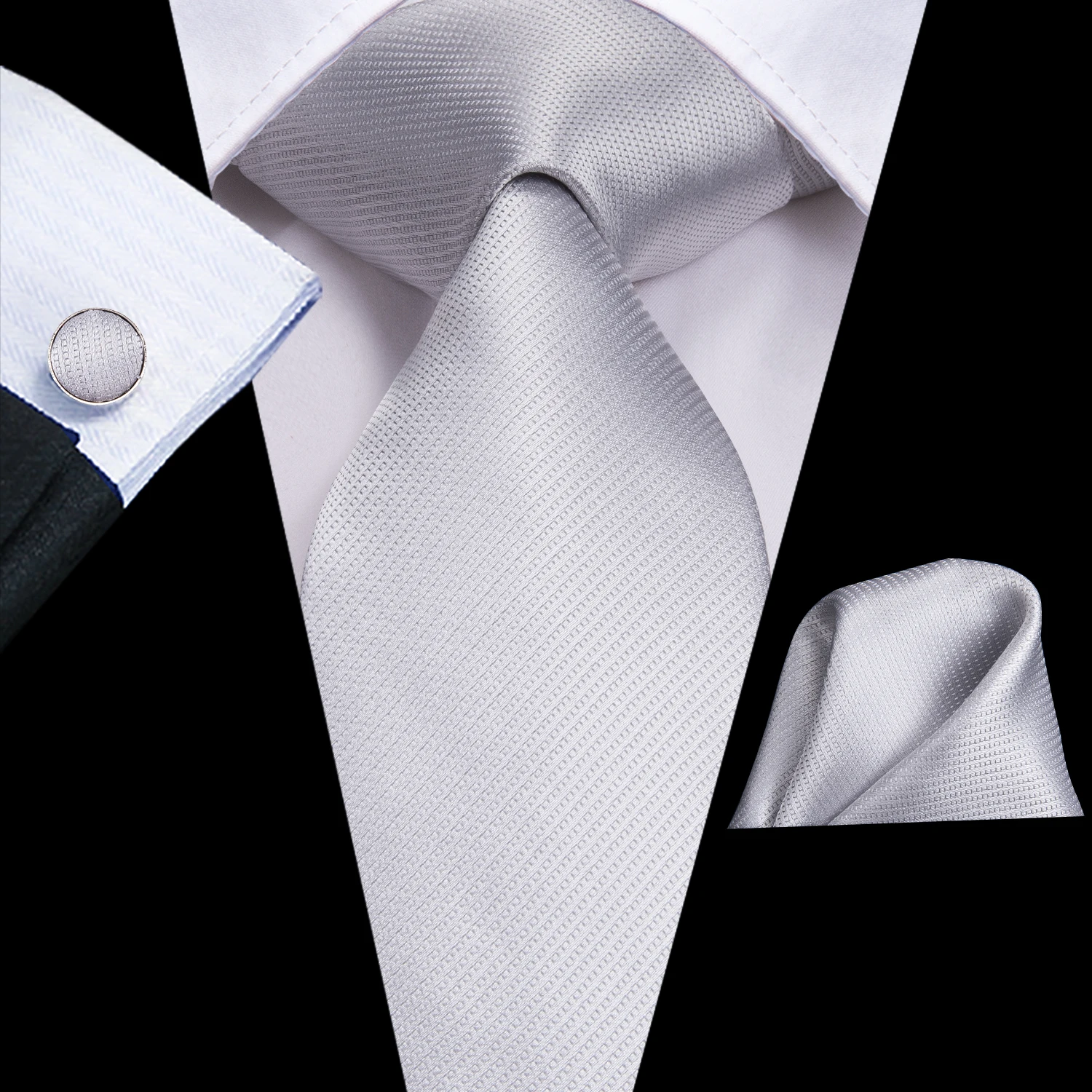 Professional Mens 3-Piece Suit Set: Necktie, Pocket Square & Cufflinks, Classic Design for Wedding
