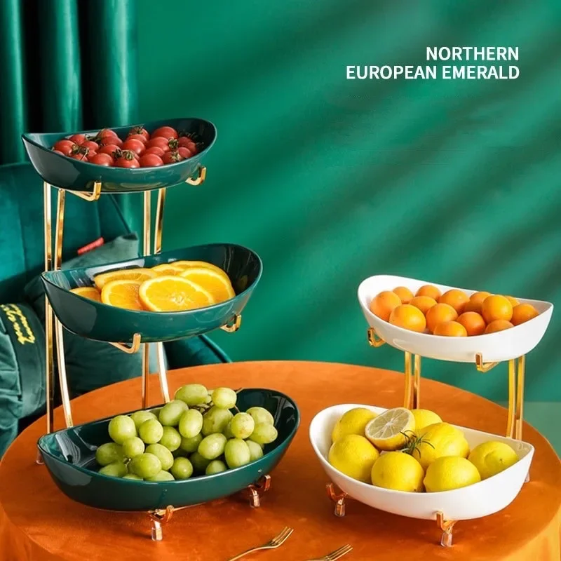 

# Керамическая двухслойная трехслойная тарелка с фруктами, тарелка для закусок, домашняя гостиная, украшение для чая, керамическая тарелка #