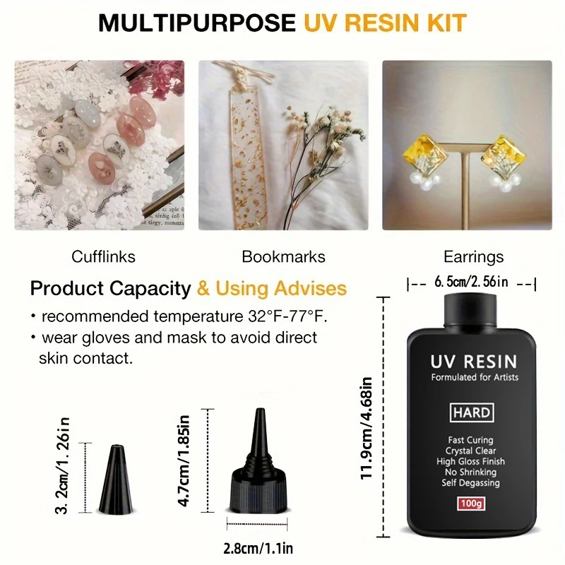 UV Resin-100g 200g 300gUpgraded Crystal Clear Hard UV Resin Kit Fast Curing Premixed Epoxy Resin for Craft Beginner, Jewelr Maki