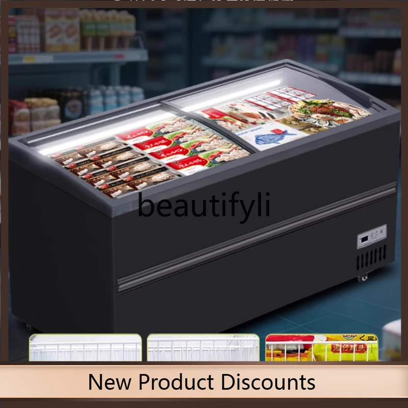 

A61 Ice Cream Cabinet Commercial Large Capacity Freezer Dual-use Glass Horizontal Display Cabinet