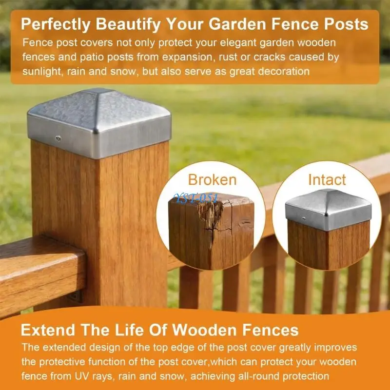 E15A Fence Railing Post Trim Set, 10 Galvanized Metal Square Fence Post Cap Pieces with 7.1cm/2.8inch Inside Size for Outdoor