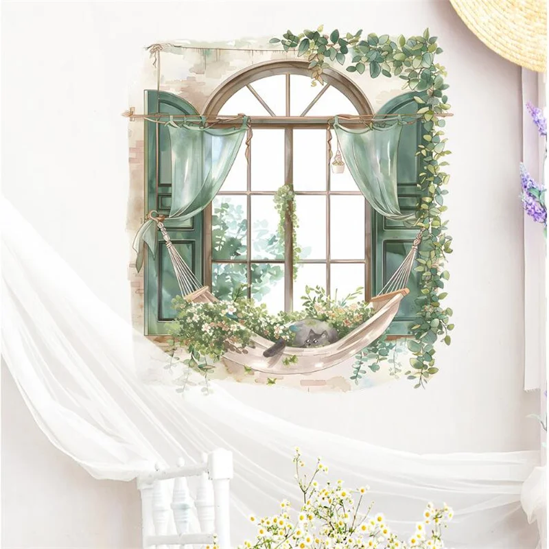 Fake Window Green Plant Wall Sticker Living Room Wall Corridor Entrance Home Decoration Wall Art Self-adhesive Waterproof